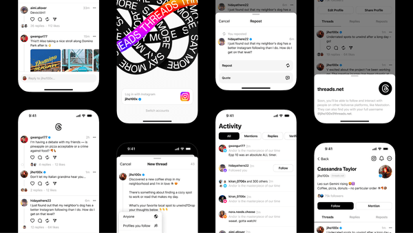 Multiple screenshots of the new Threads app in action